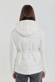 Detachable Hooded Quilted Coat - Ecru