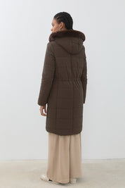 Detachable Hooded Quilted Coat - Brown