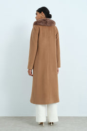 Seyyar Kürklü Düğme Detaylı Kaban - Camel