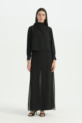 Chiffon Layered Wide-Leg Trousers - Black
