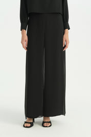 Chiffon Layered Wide-Leg Trousers - Black