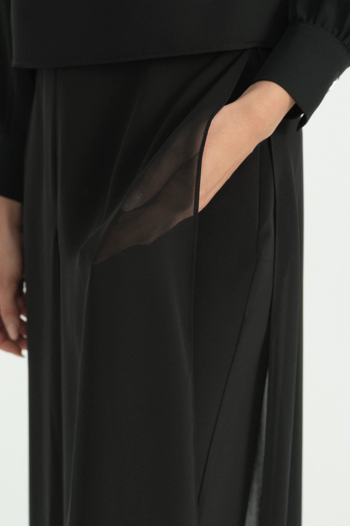 Chiffon Layered Wide-Leg Trousers - Black