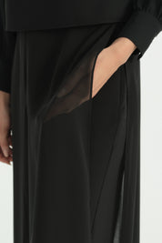Chiffon Layered Wide-Leg Trousers - Black
