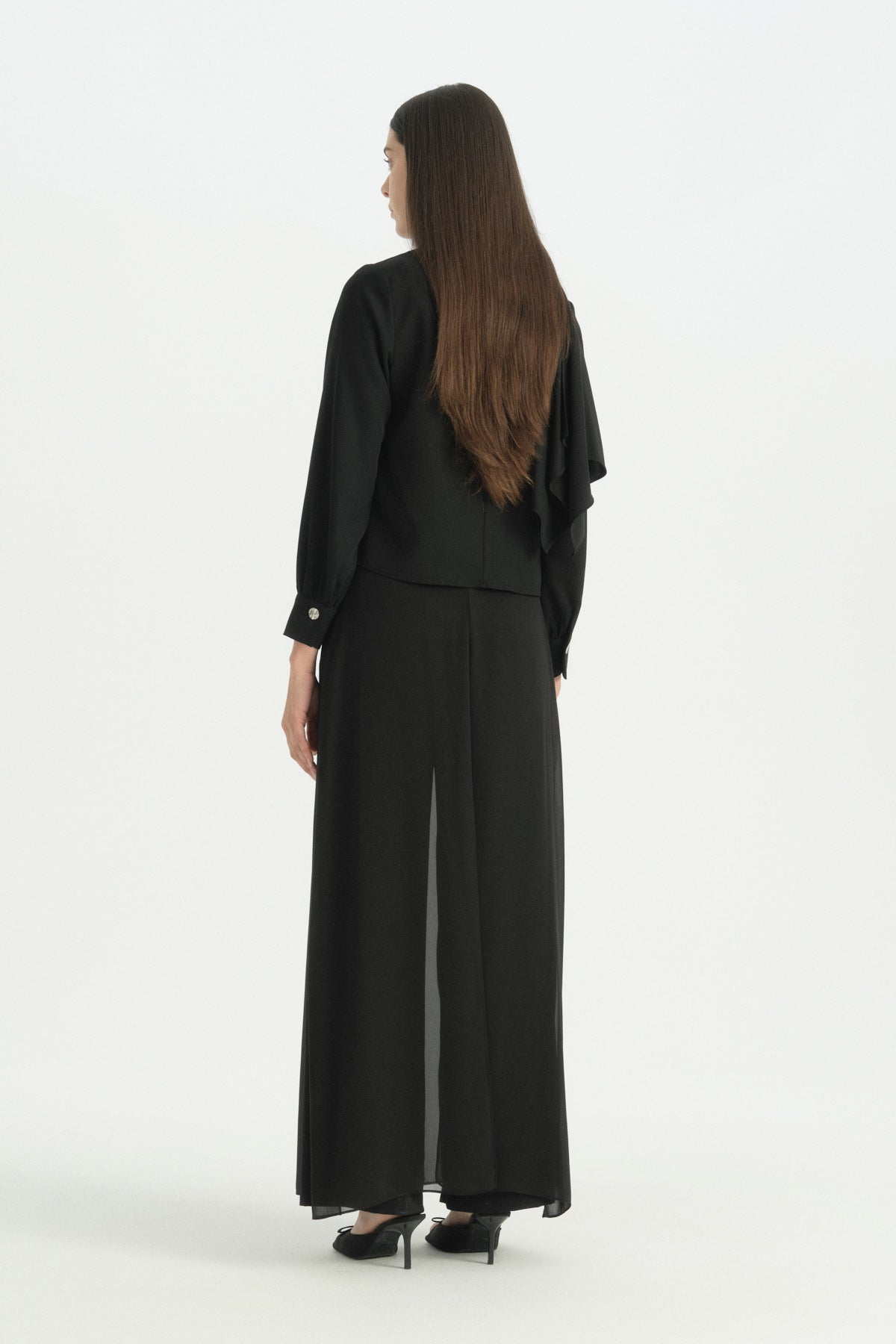 Chiffon Layered Wide-Leg Trousers - Black
