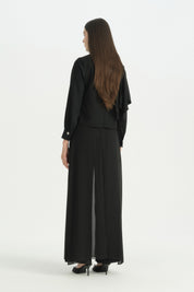 Chiffon Layered Wide-Leg Trousers - Black