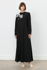 Chiffon and Floral Detail Dress - Black