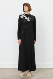Chiffon and Floral Detail Dress - Black