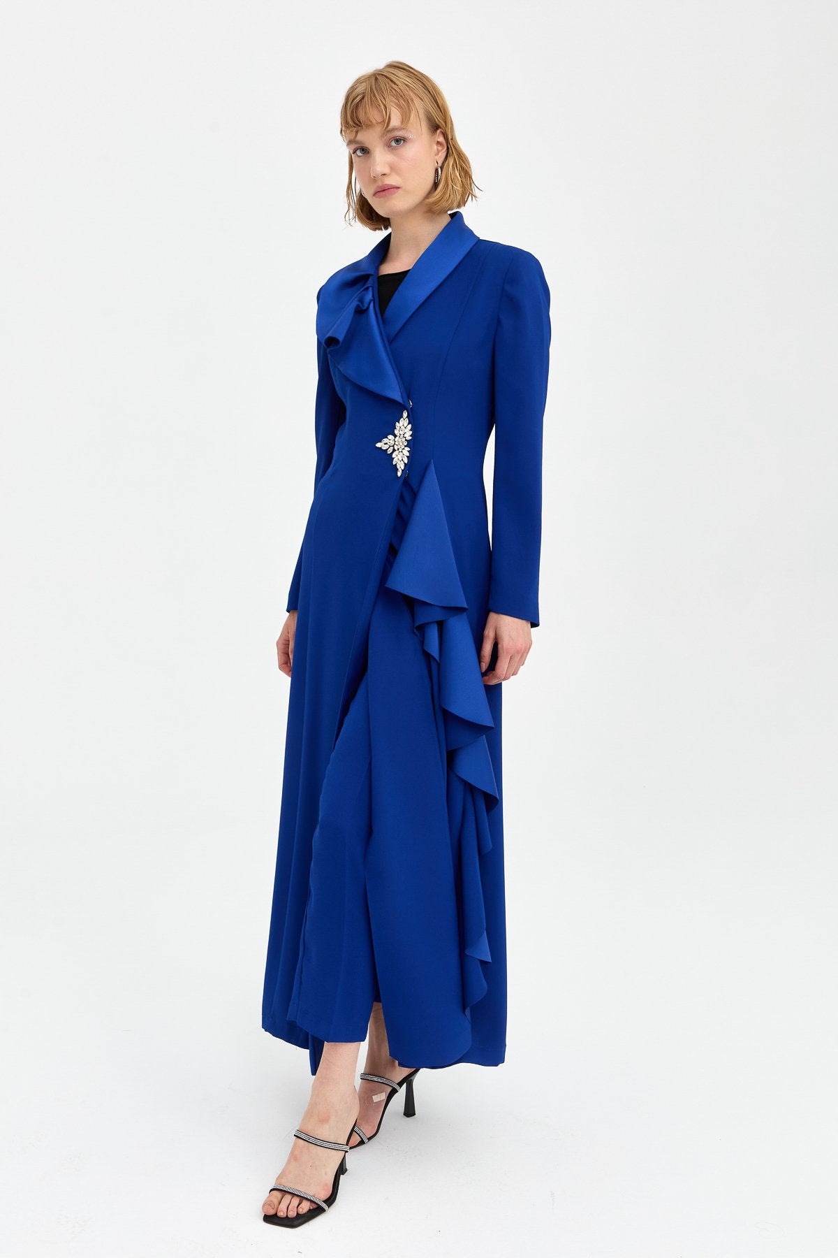Stylish Kaftan and Trousers Set - Navy Blue