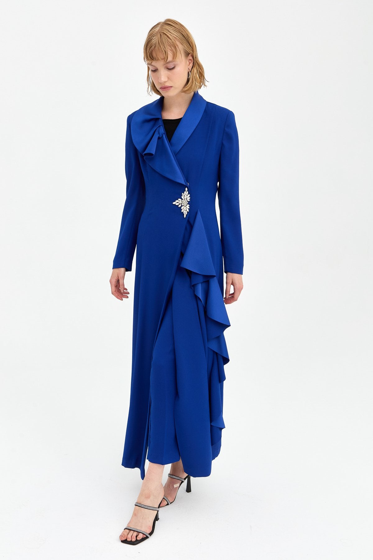 Stylish Kaftan and Trousers Set - Navy Blue