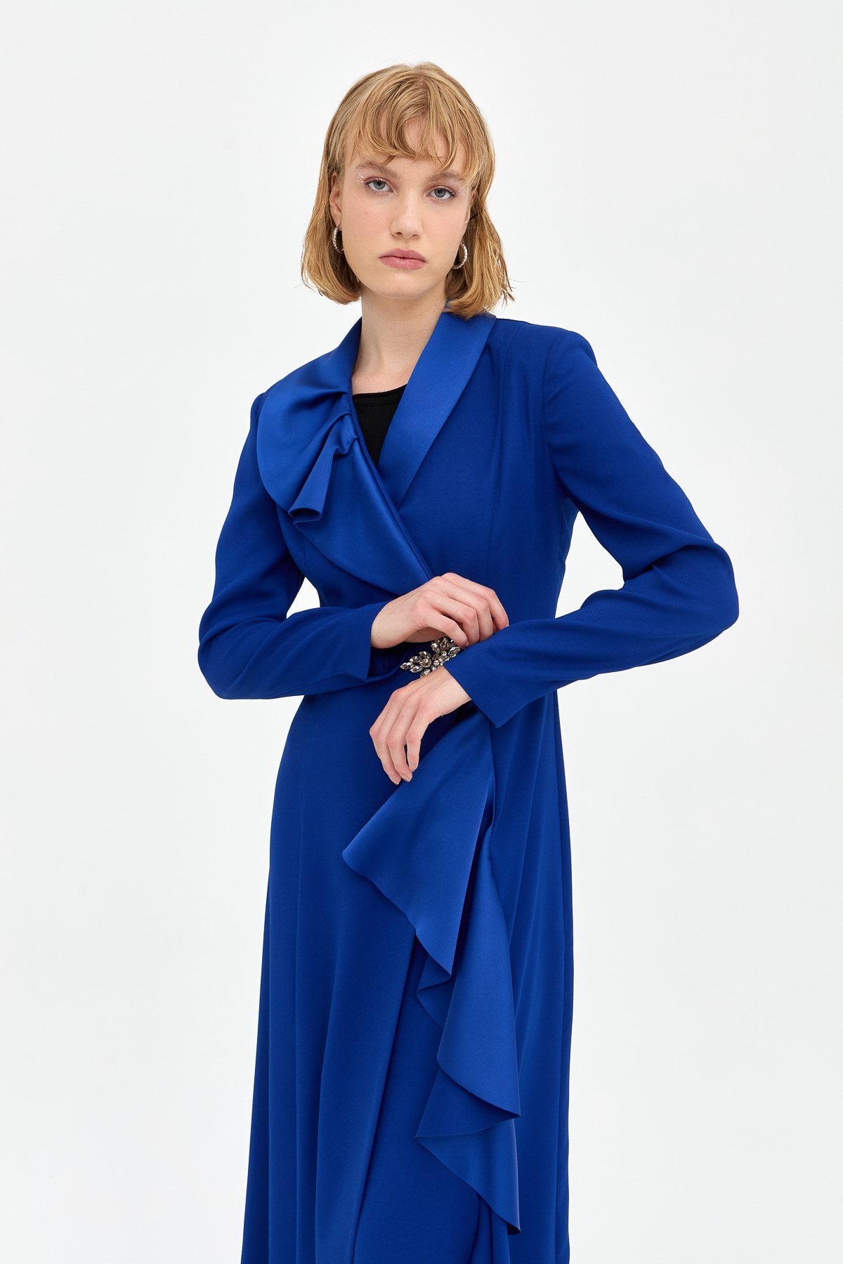 Stylish Kaftan and Trousers Set - Navy Blue
