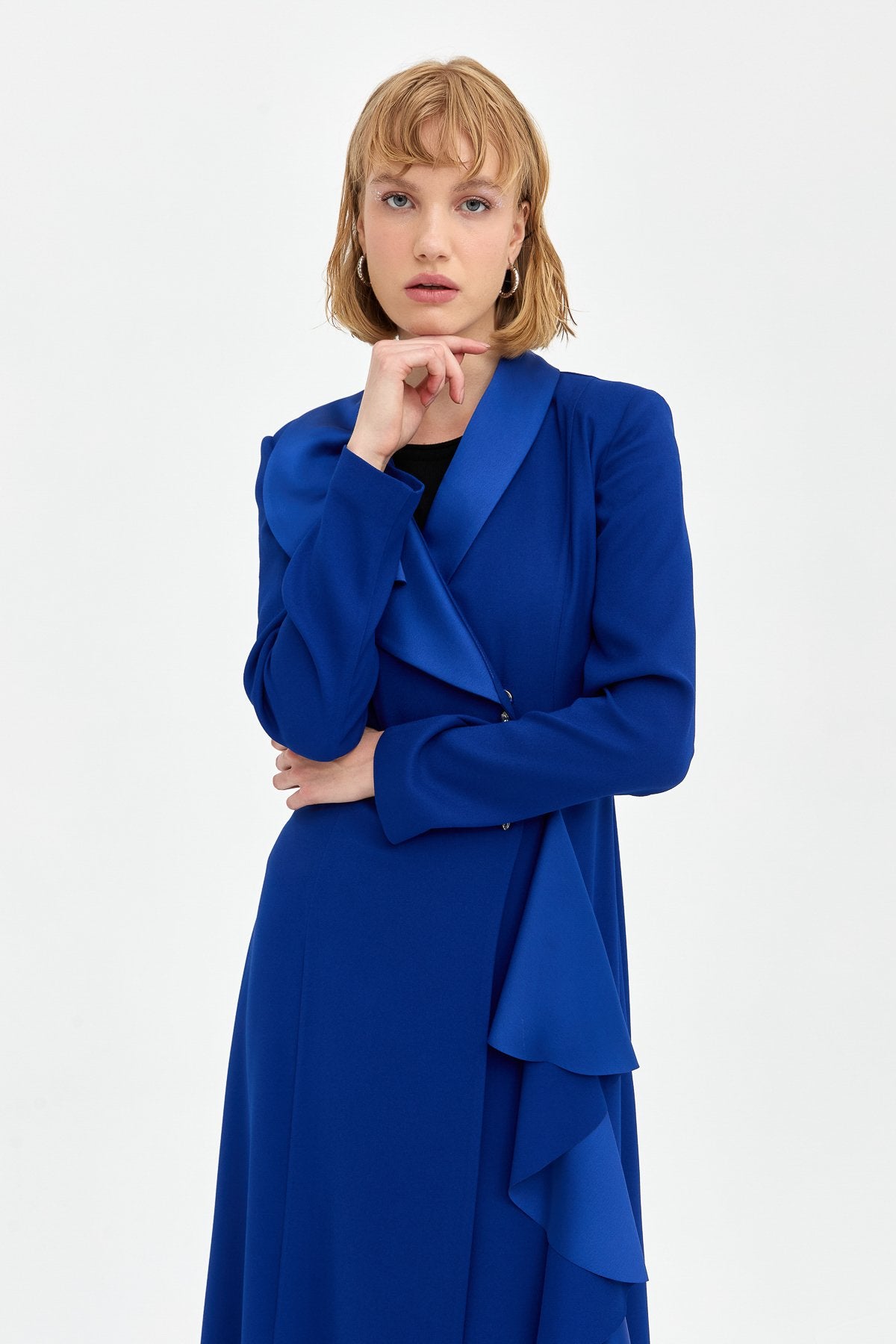 Stylish Kaftan and Trousers Set - Navy Blue