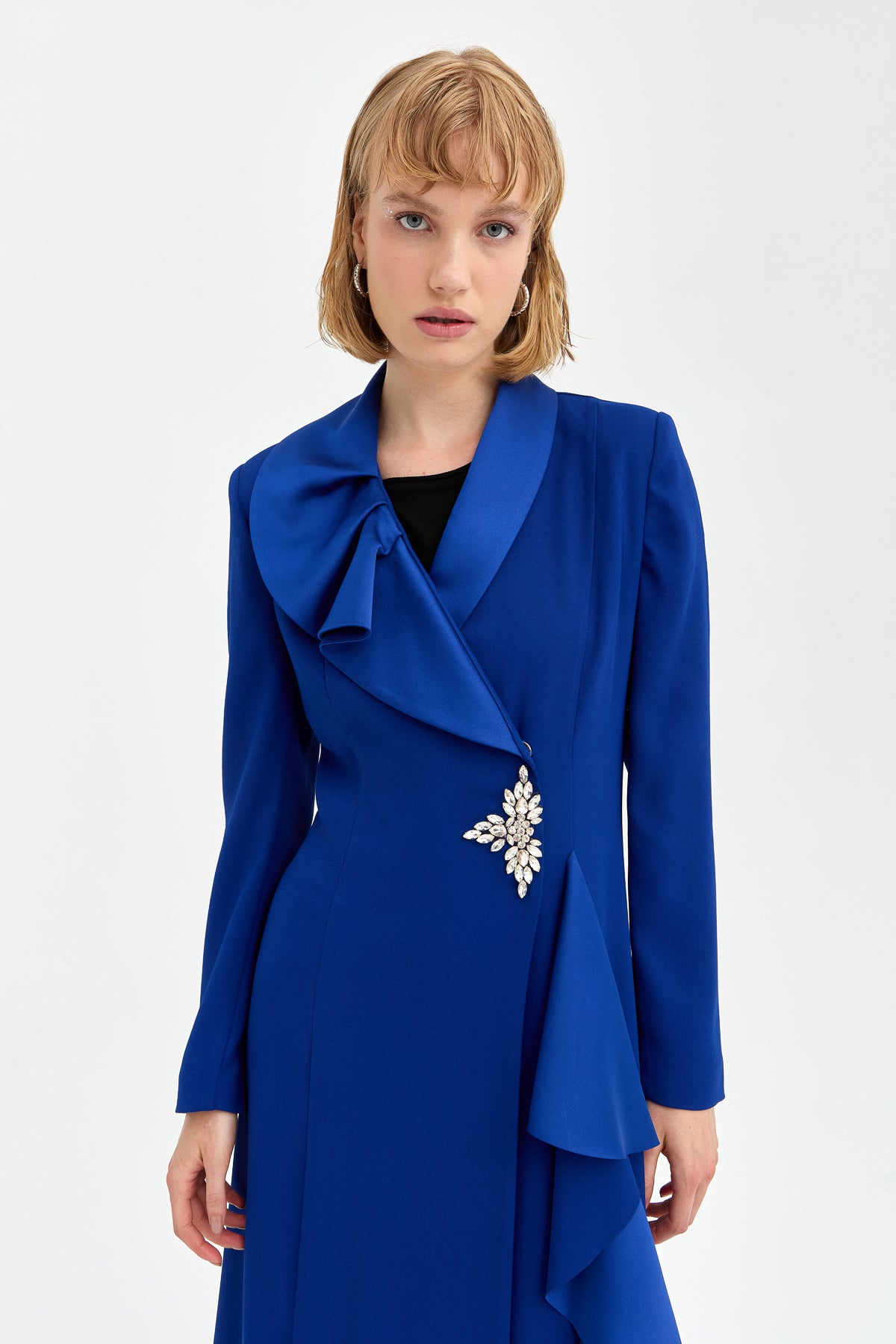 Stylish Kaftan and Trousers Set - Navy Blue