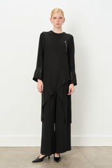 Elegant Pants and Tunic Set with Glitter Fabric Trim - Black
