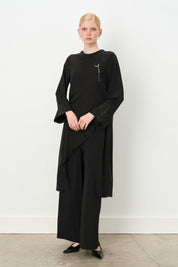 Elegant Pants and Tunic Set with Glitter Fabric Trim - Black