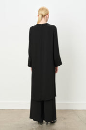 Elegant Pants and Tunic Set with Glitter Fabric Trim - Black