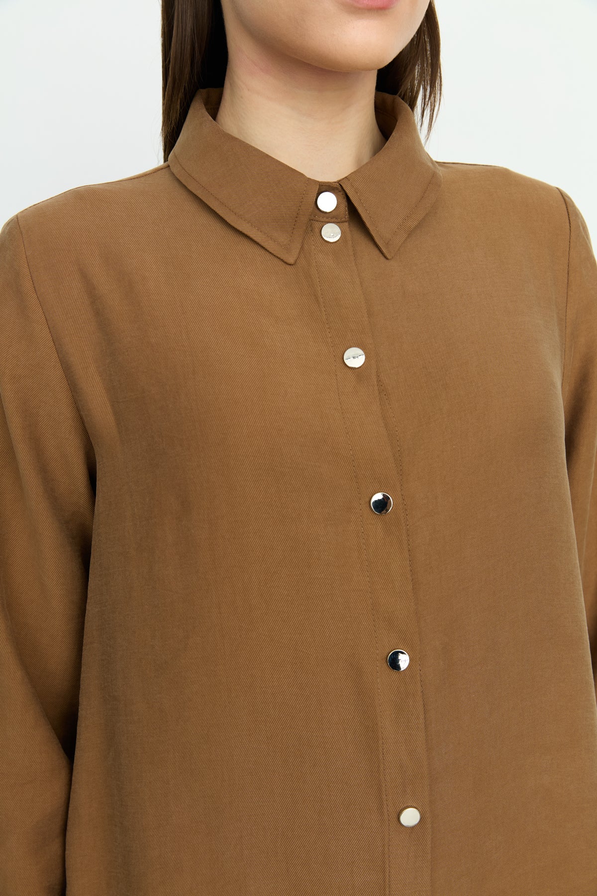 Simetrik Dikiş Detaylı Tencel Tunik - Açık Kahve