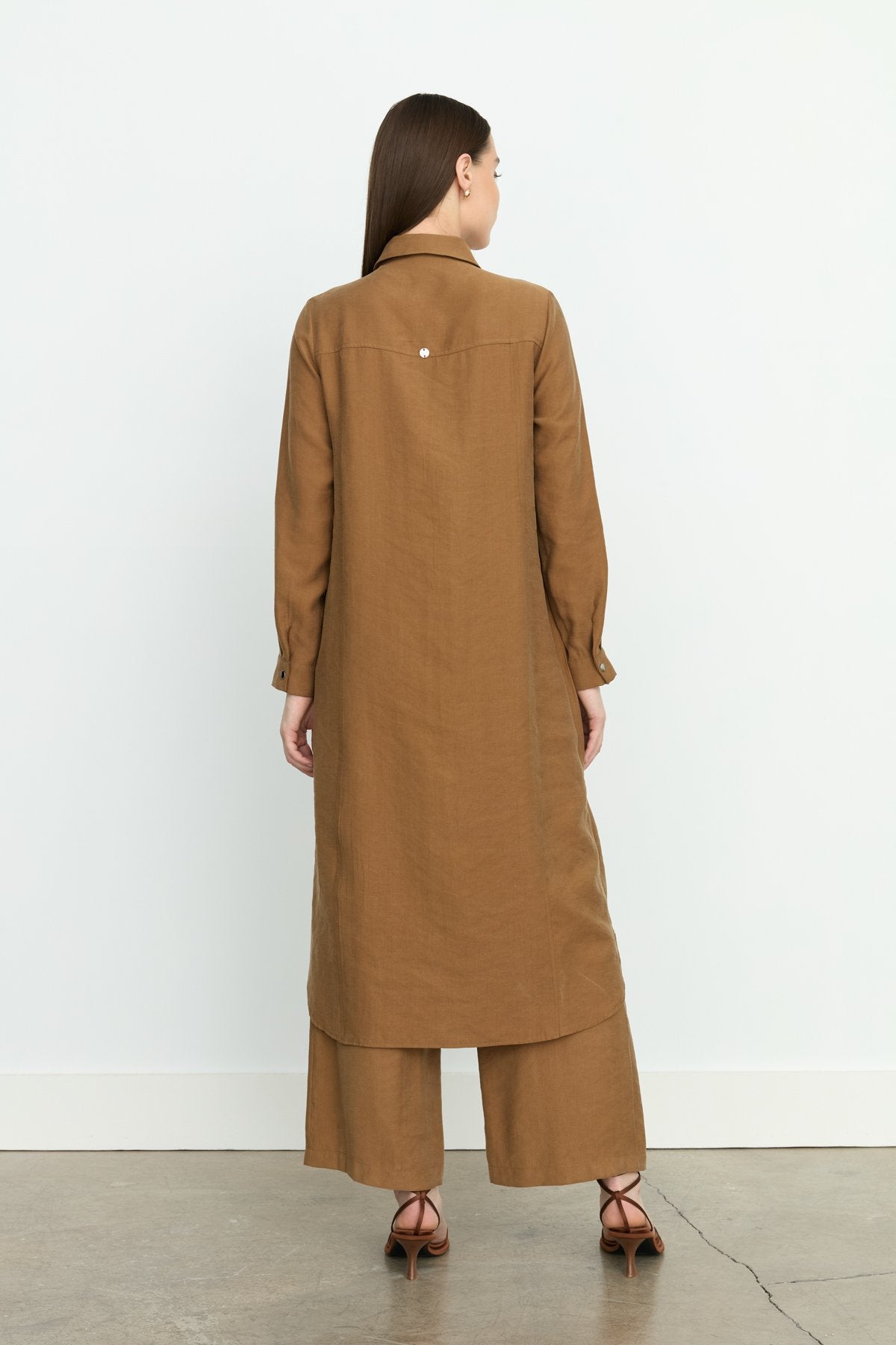 Simetrik Dikiş Detaylı Tencel Tunik - Açık Kahve