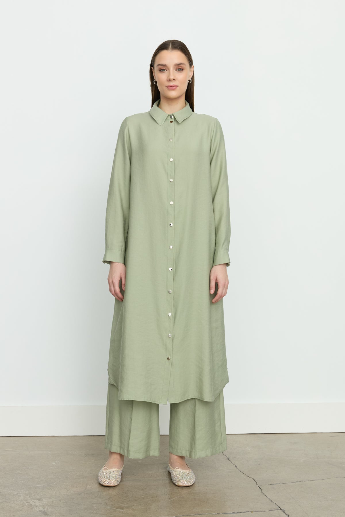 Simetrik Dikiş Detaylı Tencel Tunik - Ada Çayı