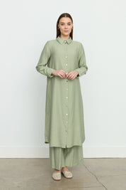 Symmetrical Stitch Detail Tencel Tunic - Sage Green