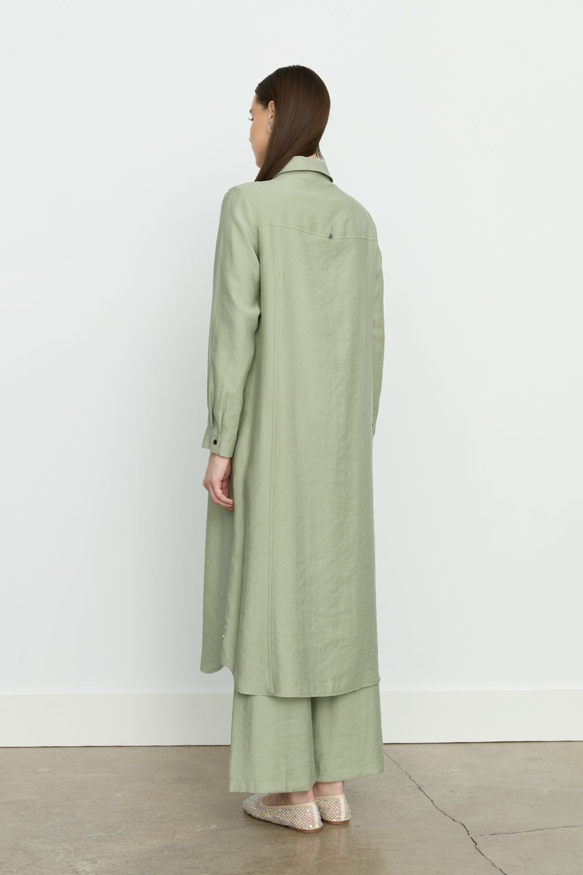 Symmetrical Stitch Detail Tencel Tunic - Sage Green