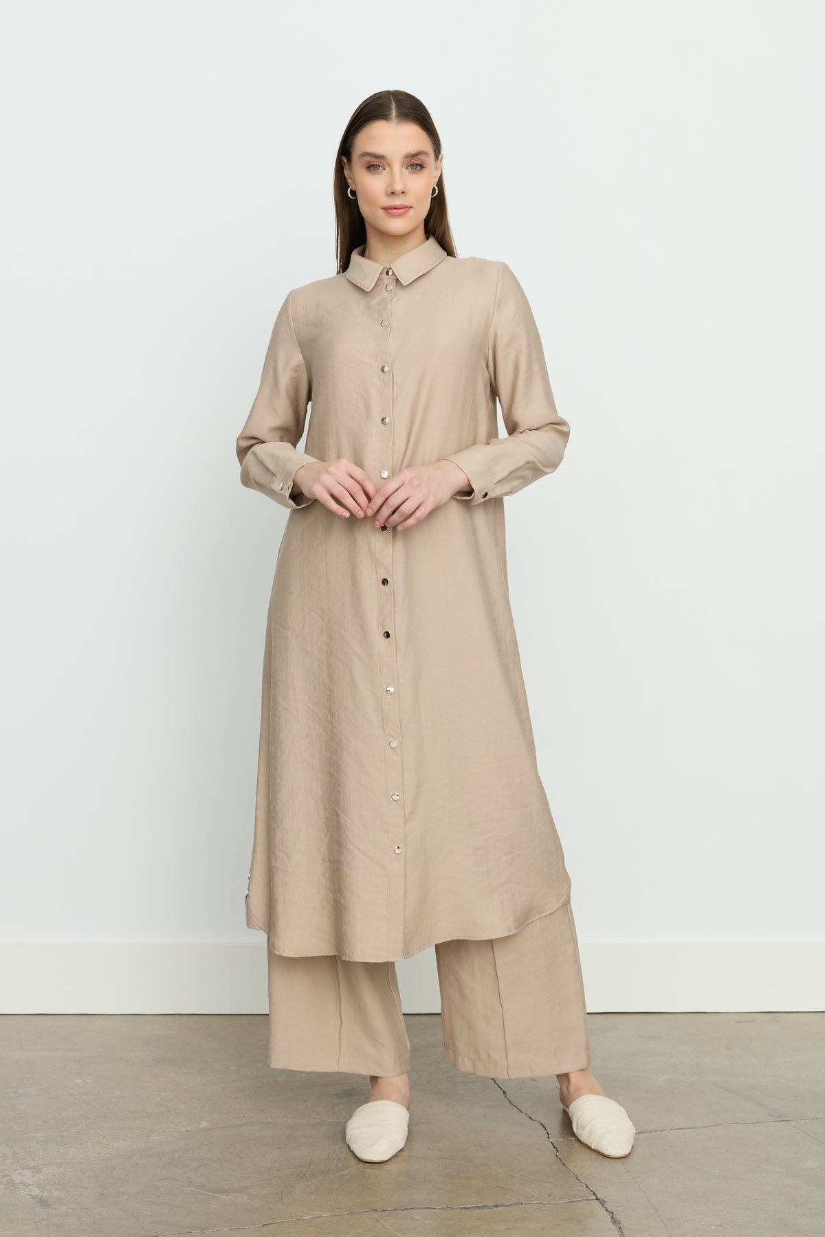 Simetrik Dikiş Detaylı Tencel Tunik - Kumsal