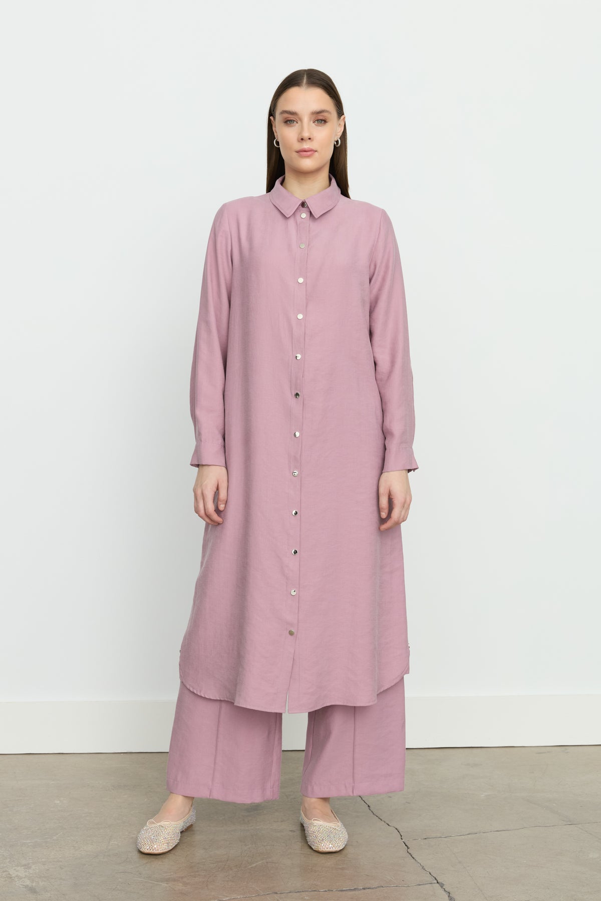 Simetrik Dikiş Detaylı Tencel Tunik - Lavanta