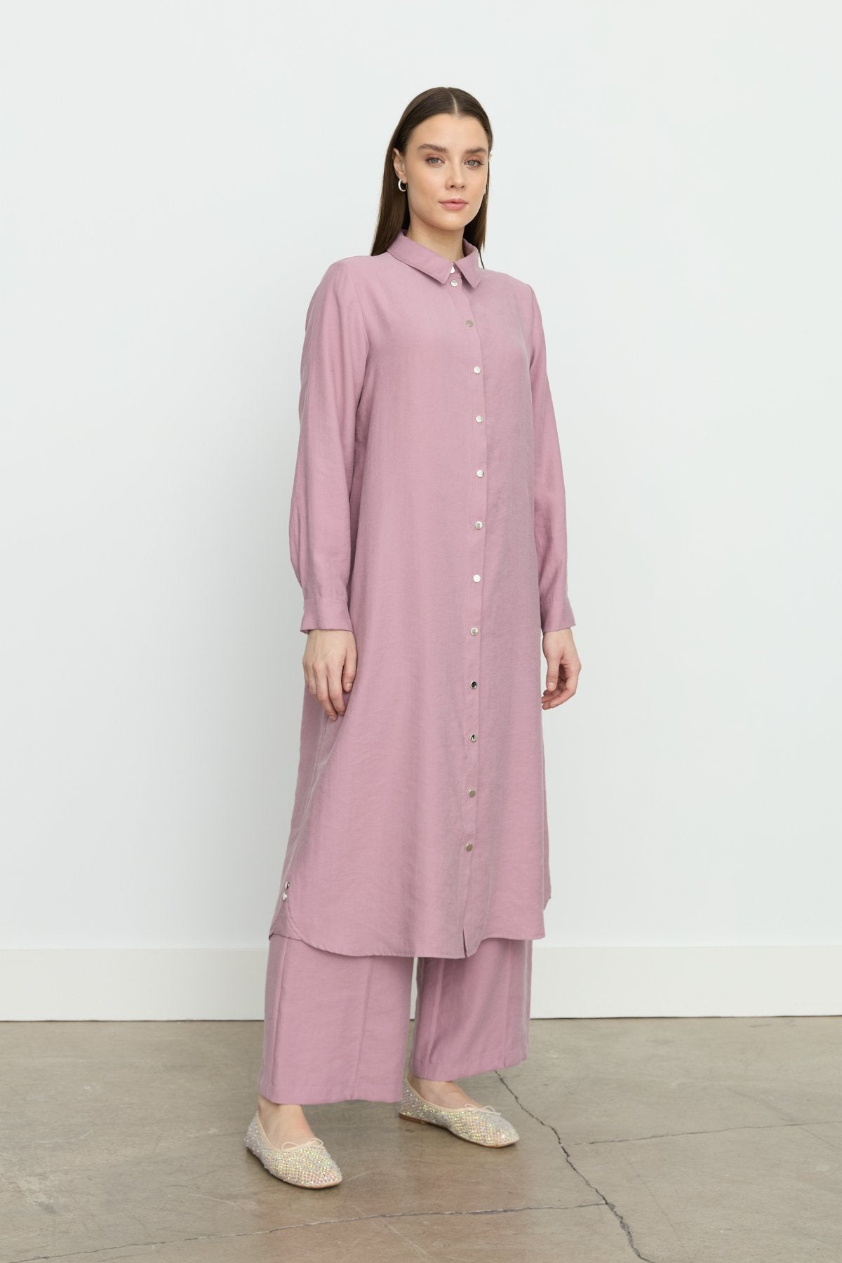 Symmetric Stitch Detailed Tencel Tunic - Lavender