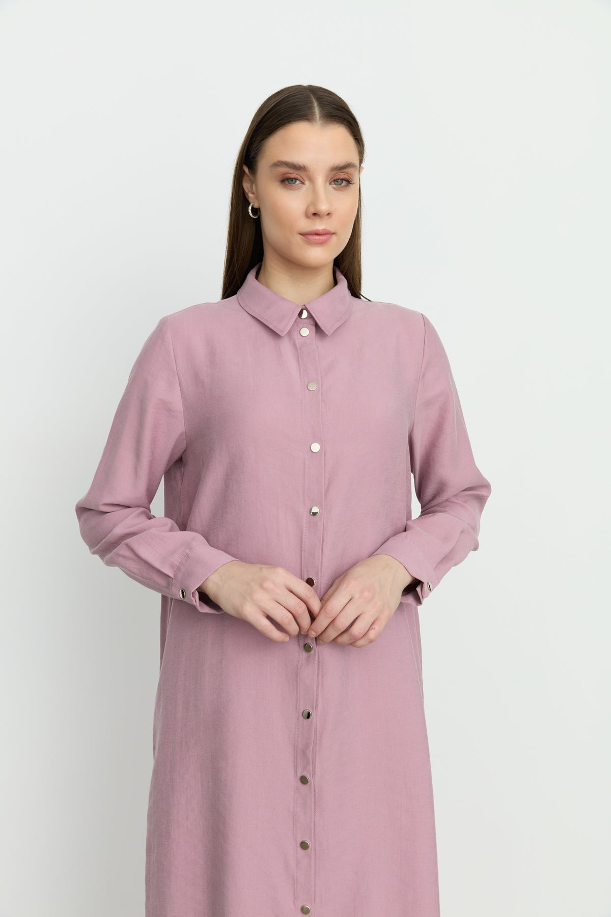 Symmetric Stitch Detailed Tencel Tunic - Lavender
