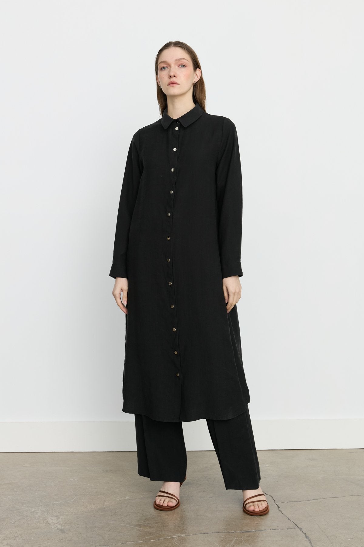 Simetrik Dikiş Detaylı Tencel Tunik - Siyah
