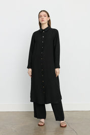 Simetrik Dikiş Detaylı Tencel Tunik - Siyah