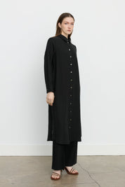 Simetrik Dikiş Detaylı Tencel Tunik - Siyah