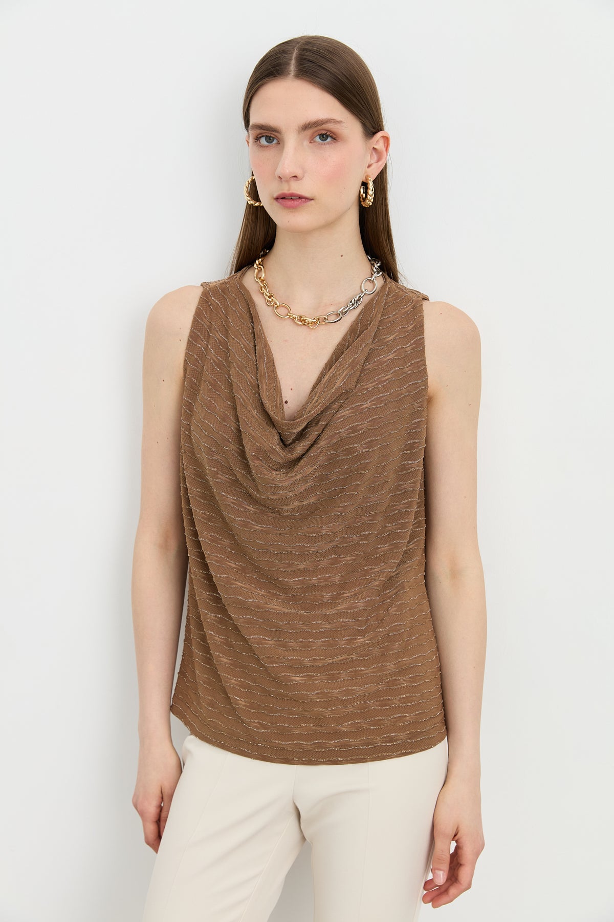 Glittered Collar Blouse - Mocha
