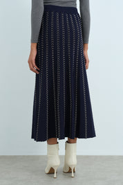 Glittery Pleated Knit Skirt - Navy Blue