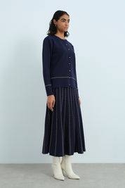 Glittery Pleated Knit Skirt - Navy Blue
