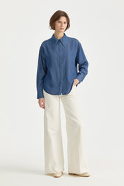 Pointed Collar Lyocell Shirt - Indigo