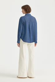 Pointed Collar Lyocell Shirt - Indigo