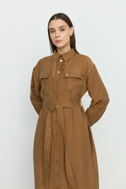 Sporty Belt Detail Tencel Tunic - Light Brown