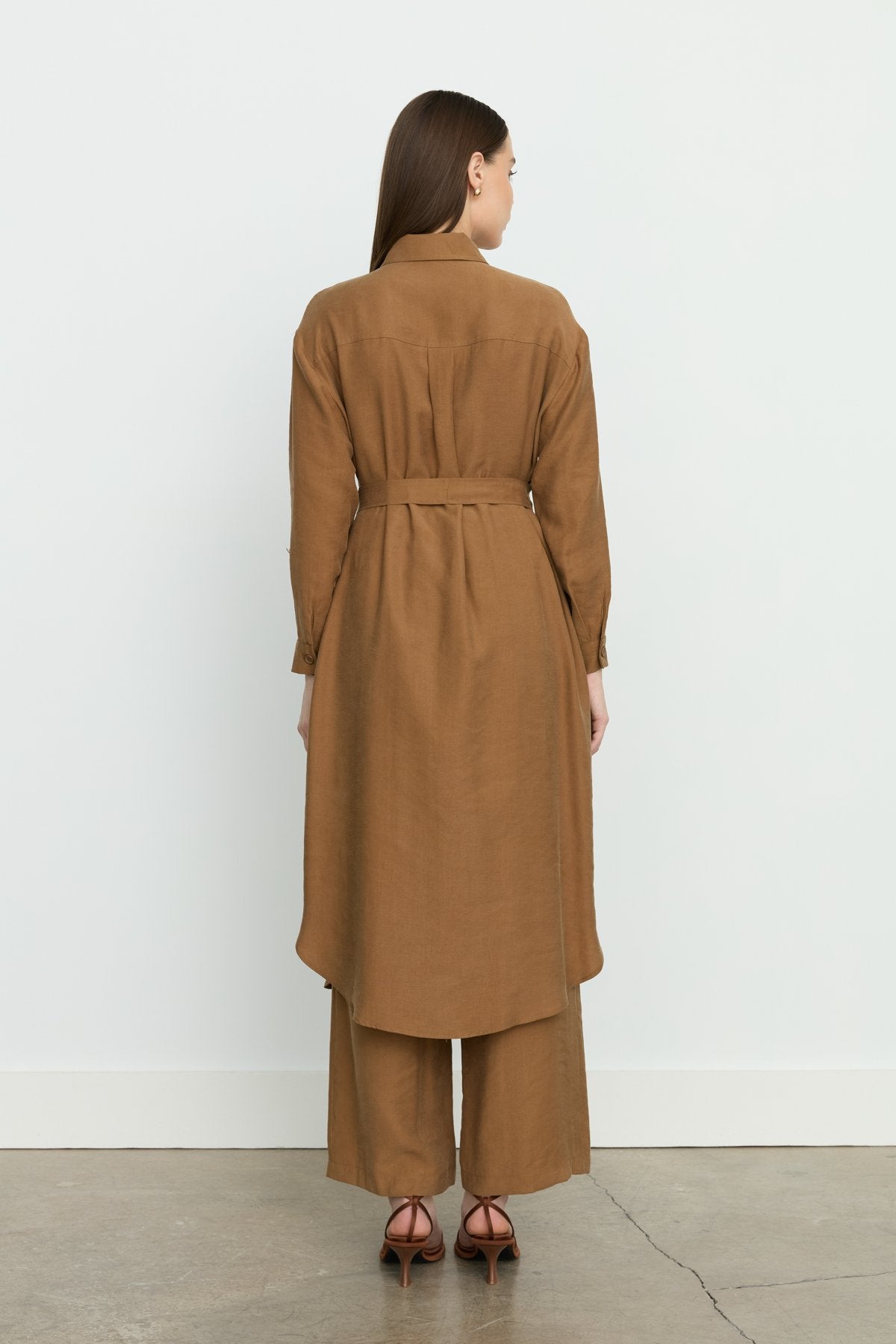 Sporty Belt Detail Tencel Tunic - Light Brown