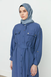 Spor Kemer Detaylı Tencel Tunik - İndigo