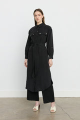 Sporty Belt Detail Tencel Tunic - Black