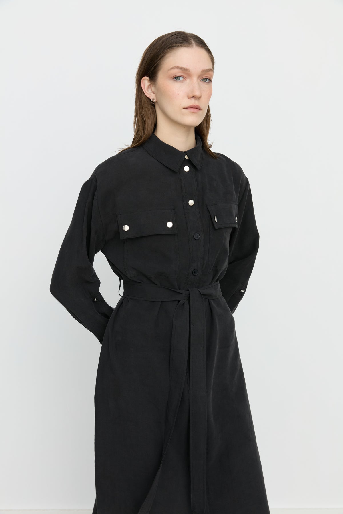 Sporty Belt Detail Tencel Tunic - Black