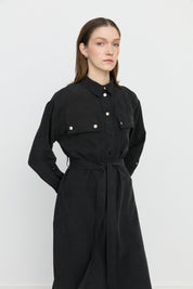 Sporty Belt Detail Tencel Tunic - Black