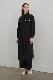 Sporty Belt Detail Tencel Tunic - Black