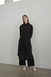 Sporty Belt Detail Tencel Tunic - Black