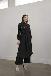 Sporty Belt Detail Tencel Tunic - Black