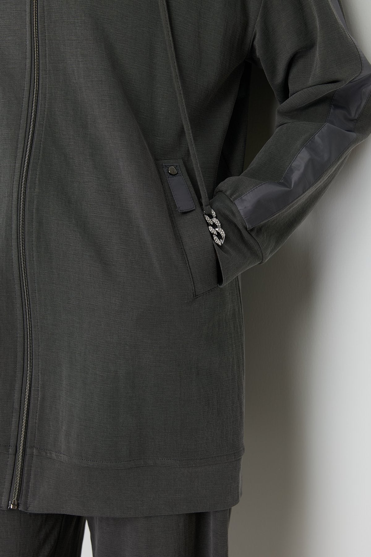 Spor Mix Kumaş Detaylı Pantolon Tunik Örme Takım - Füme