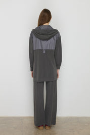 Spor Mix Kumaş Detaylı Pantolon Tunik Örme Takım - Füme