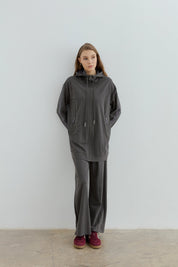 Spor Mix Kumaş Detaylı Pantolon Tunik Örme Takım - Füme