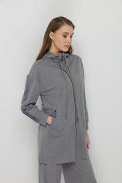 Spor Mix Kumaş Detaylı Pantolon Tunik Örme Takım - Gri