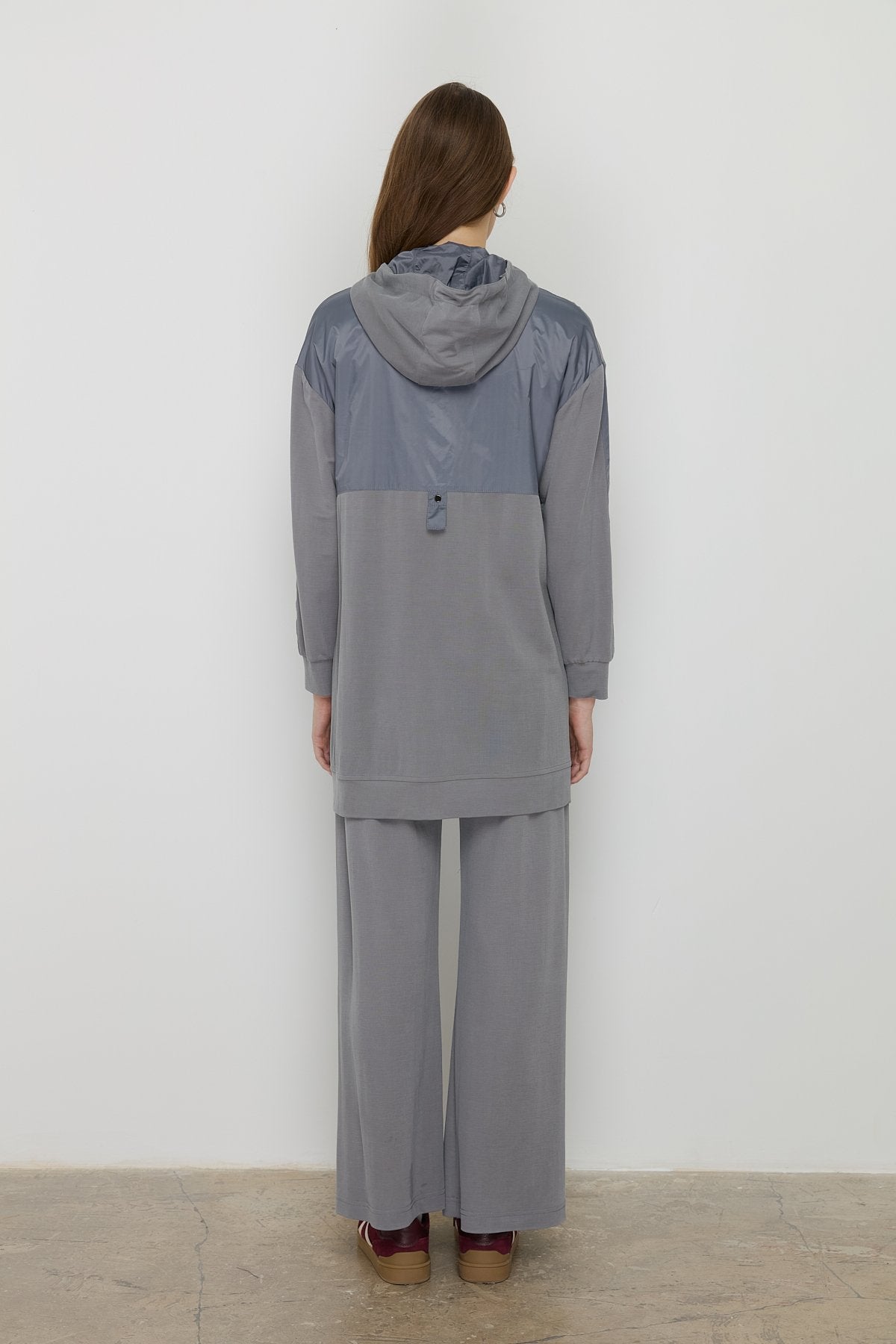 Spor Mix Kumaş Detaylı Pantolon Tunik Örme Takım - Gri